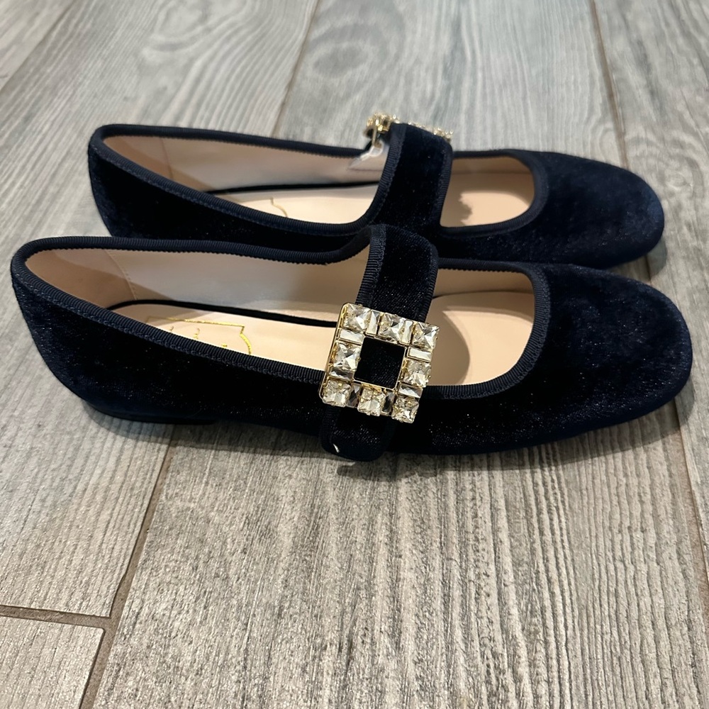 Roger Vivier Très Vivier Strass Crystal-embellished Velvet MaryJane Ballet Flats - Picture 9 of 14